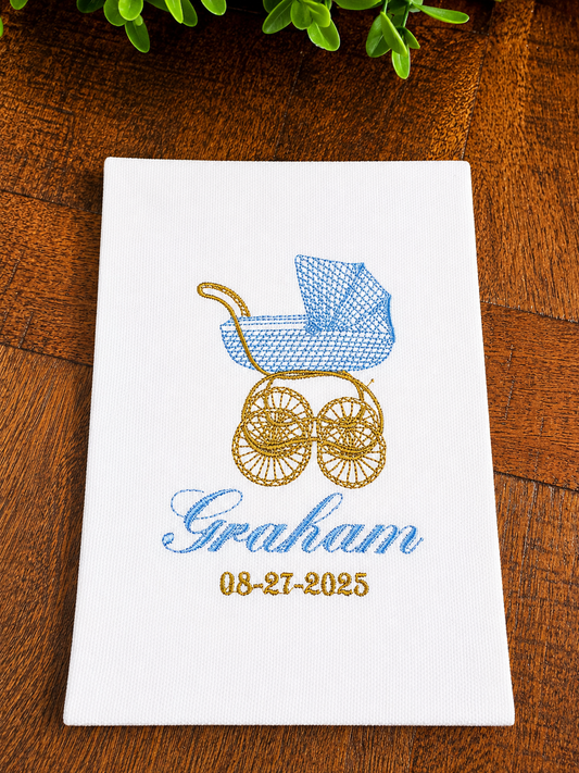 Personalized Baby Boy Announcement Embroidery | Custom Name Birth Keepsake, Nursery Decor