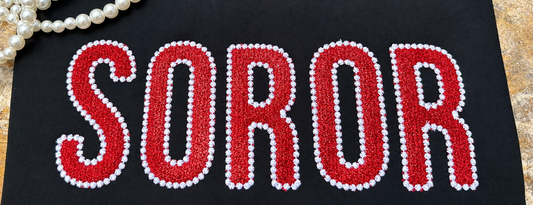 Red Glitter Sorority Shirt, Pearl Embroidered Greek Life Tee, Sisterhood Gift