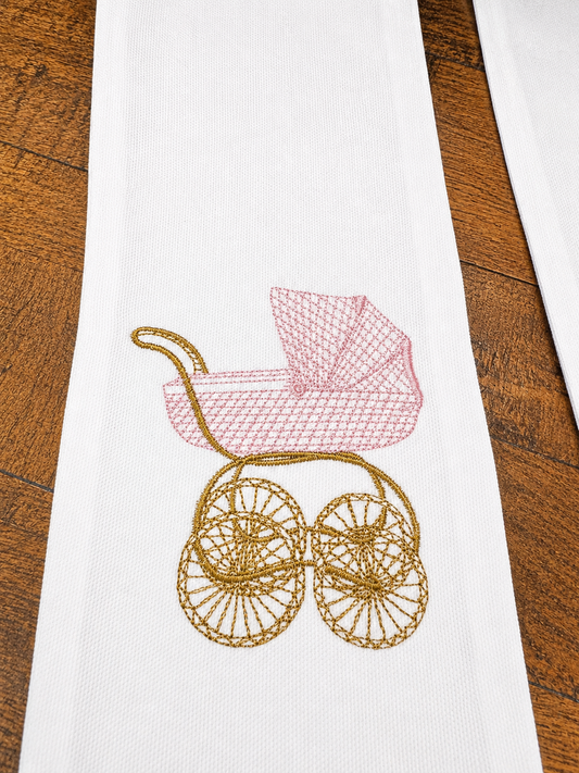 Embroidered Baby Wreath Sash, Pink Pram, "It's a Girl!" Door Hanger, Baby Shower Decor
