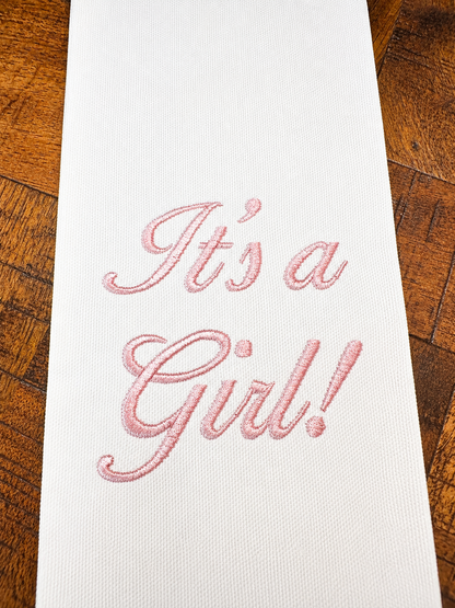Embroidered Baby Wreath Sash, Pink Pram, "It's a Girl!" Door Hanger, Baby Shower Decor
