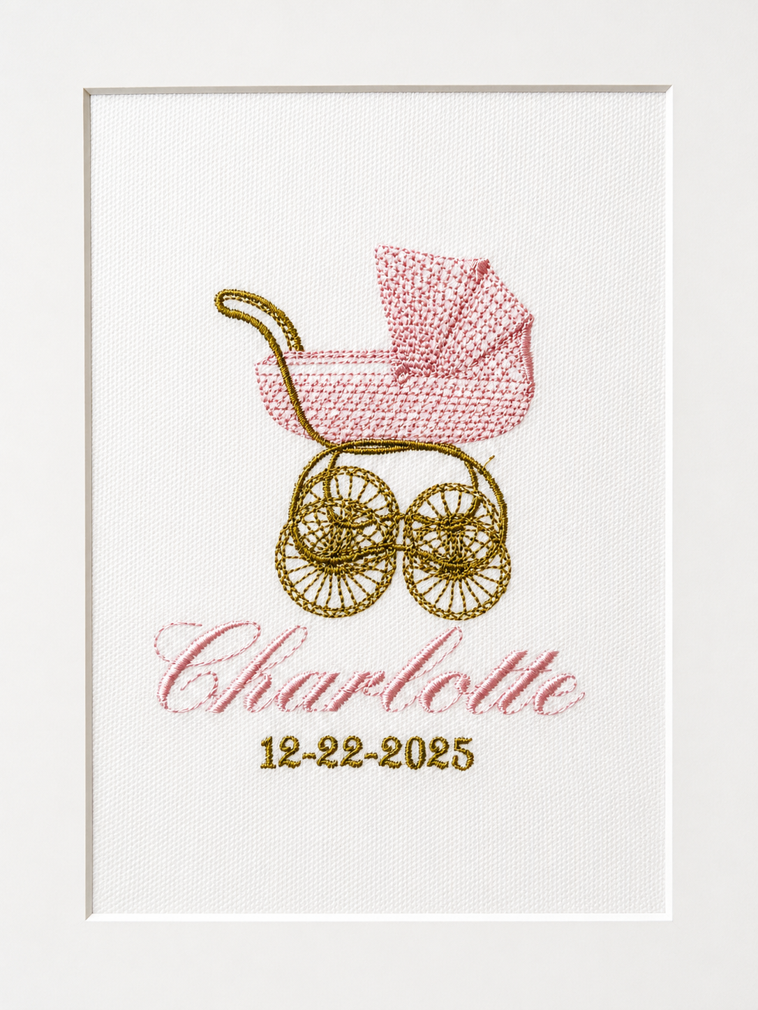 Embroidered Baby Girl Birth Announcement Keepsake | Personalized Name, Date Nursery Decor