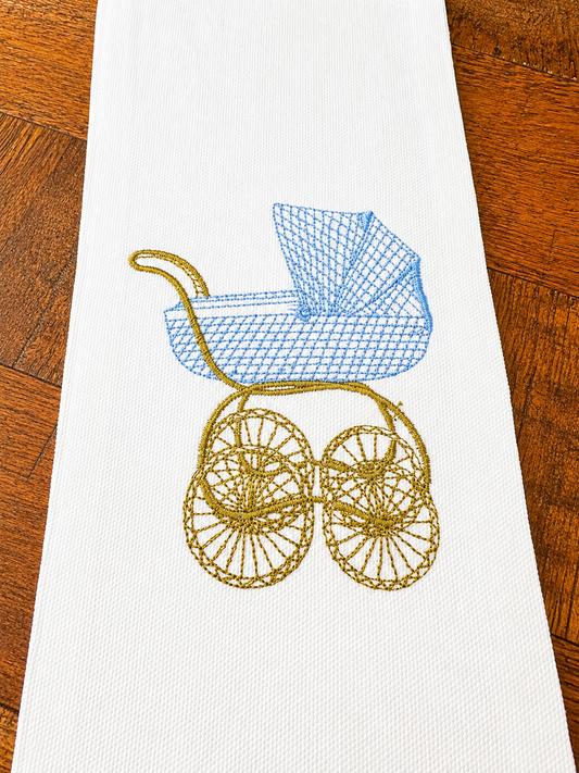 Embroidered Baby Wreath Sash, Vintage Pram, "It's a Boy!" Door Hanger, Baby Shower Decor
