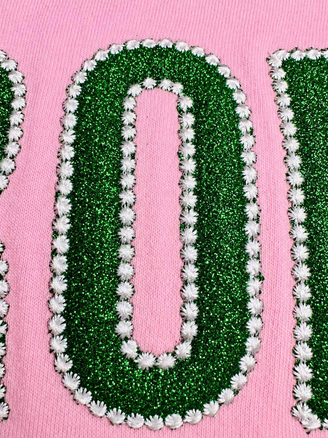 Pink Sorority T-Shirt, Green Glitter Soror Tee, Embroidered Pearl Details