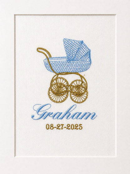 Personalized Baby Boy Announcement Embroidery | Custom Name Birth Keepsake, Nursery Decor