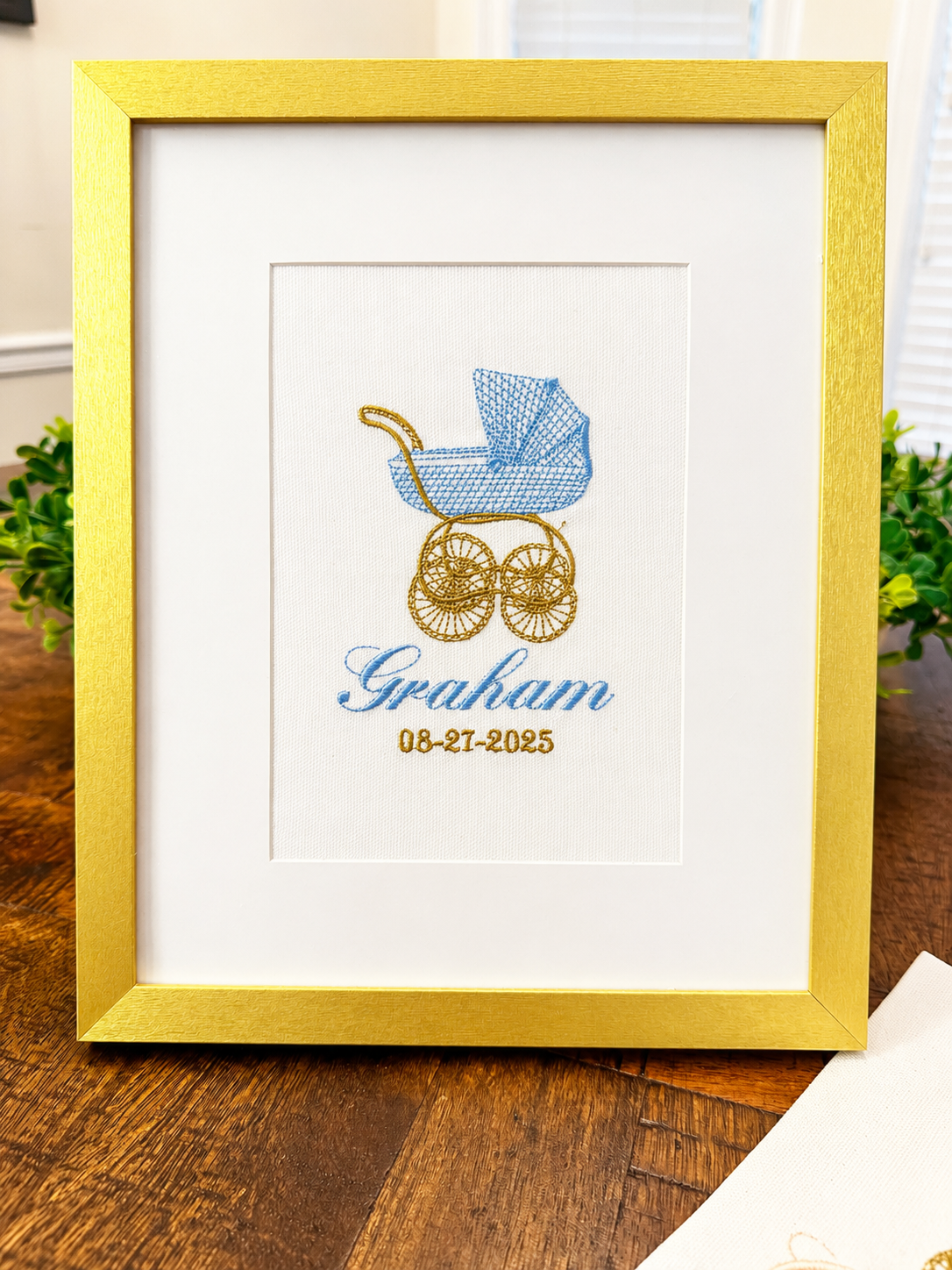 Personalized Baby Boy Announcement Embroidery | Custom Name Birth Keepsake, Nursery Decor